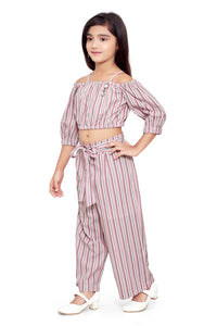 Doodle Girls Pink Striped CO-ORD With Top and Pant
