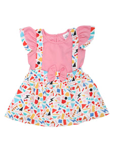 Doodle Baby Girls Pink Abstract Printed Suspender Sleeve Dress