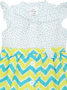 Doodle Baby Girls Green Striped Tie-up Dress With Cap Sleeve
