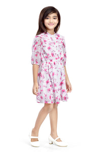 Doodle Girls White Chiffion Floral Ruffle Shirt Dress