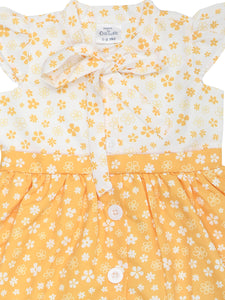 Doodle Baby Girls Yellow Floral Tie-up Dress With Cap Sleeve