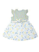 Load image into Gallery viewer, Doodle Baby Girls White Stripe &amp; AOP Tie-up Dress With Cap Sleeve
