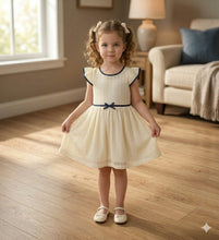 Load image into Gallery viewer, Doodle Lace Party Dress With Bow || Offwhite || Knee Length || Cap Sleeve || 6M-4Y

