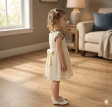 Load image into Gallery viewer, Doodle Lace Party Dress With Bow || Offwhite || Knee Length || Cap Sleeve || 6M-4Y
