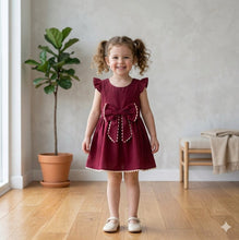 Load image into Gallery viewer, Doodle Solid Dress With Bow || Maroon || Knee Length || Cap Sleeve || 6M-4Y
