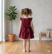 Load image into Gallery viewer, Doodle Solid Dress With Bow || Maroon || Knee Length || Cap Sleeve || 6M-4Y
