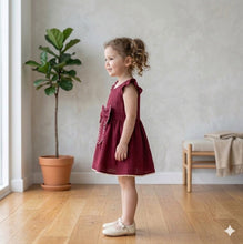 Load image into Gallery viewer, Doodle Solid Dress With Bow || Maroon || Knee Length || Cap Sleeve || 6M-4Y
