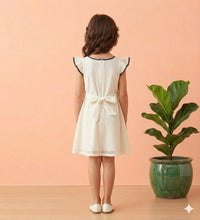 Load image into Gallery viewer, Doodle Lace Party Dress With Bow || Offwhite || Knee Length || Cap Sleeve || 4Y-12Y
