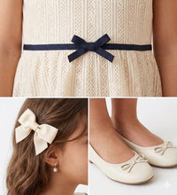 Load image into Gallery viewer, Doodle Lace Party Dress With Bow || Offwhite || Knee Length || Cap Sleeve || 4Y-12Y
