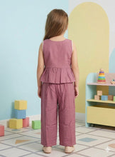 Load image into Gallery viewer, Doodle Solid Textured Co-ord Pant Set || Pink || Full Length || Sleeveless || 4Y-12Y
