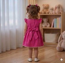 Load image into Gallery viewer, Doodle Solid Dress With Bow || Pink || Knee Length || Cap Sleeve || 6M-4Y

