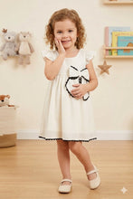Load image into Gallery viewer, Doodle Solid Dress With Bow || Offwhite || Knee Length || Cap Sleeve || 6M-4Y
