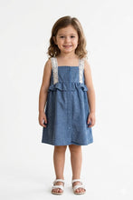 Load image into Gallery viewer, Doodle Solid Denim and Lace Dress || Blue || Knee Length || Sleeveless || 6M-4Y
