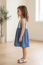 Load image into Gallery viewer, Doodle Solid Denim and Lace Dress || Blue || Knee Length || Sleeveless || 6M-4Y
