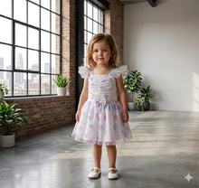 Load image into Gallery viewer, Doodle Printed Foil Dress || Offwhite || Knee Length || Cap Sleeve || 6M-4Y

