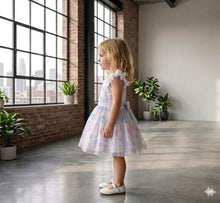 Load image into Gallery viewer, Doodle Printed Foil Dress || Offwhite || Knee Length || Cap Sleeve || 6M-4Y
