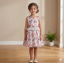 Load image into Gallery viewer, Doodle Printed Tissue Party Dress || Offwhite || Knee Length || Sleeveless || 4Y-12Y
