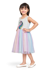 Doodle Girls Unicorn Multi Net and Sequence Sleeveless Party Dress