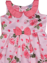 Load image into Gallery viewer, Pink Satin Floral Printed Dress with Peter Pan Collar
