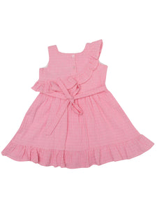 Pink Seersucker Checks Ruffle Dress