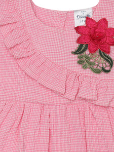 Pink Seersucker Checks Ruffle Dress