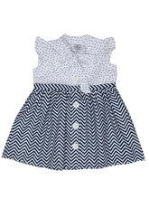 Load image into Gallery viewer, Navy With White Polka and ZIG ZAG Printed Tie up Dress
