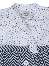 Load image into Gallery viewer, Navy With White Polka and ZIG ZAG Printed Tie up Dress
