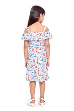 Load image into Gallery viewer, Offwhite Nautical Printed Cold Shoulder Shirt Dress With Fabric Belt
