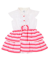 Load image into Gallery viewer, White and Pink Lace Top &amp; Stripe Step Bottom Dress
