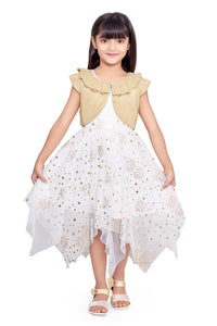 Offwhite Foil Printed Kerchief Dress With Shrug