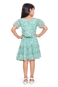 Green Chiffon Floral Printed Co-ord Skirt Set