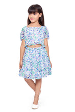 Load image into Gallery viewer, Blue Chiffon Floral Printed Co-ord Skirt Set
