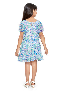 Blue Chiffon Floral Printed Co-ord Skirt Set