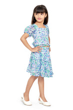 Load image into Gallery viewer, Blue Chiffon Floral Printed Co-ord Skirt Set
