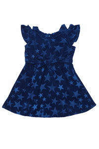 Blue Velvet Ruffle Dress