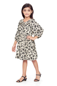 Black and Offwhite Crepe Abstract Printed Dress