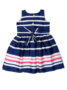 Navy Satin Striped Printed Dress
