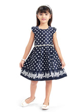 Load image into Gallery viewer, Navy With White Polka Satin Dress
