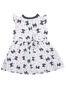 Navy With White Polyester Butterfly Printed Cap Sleeve Dress