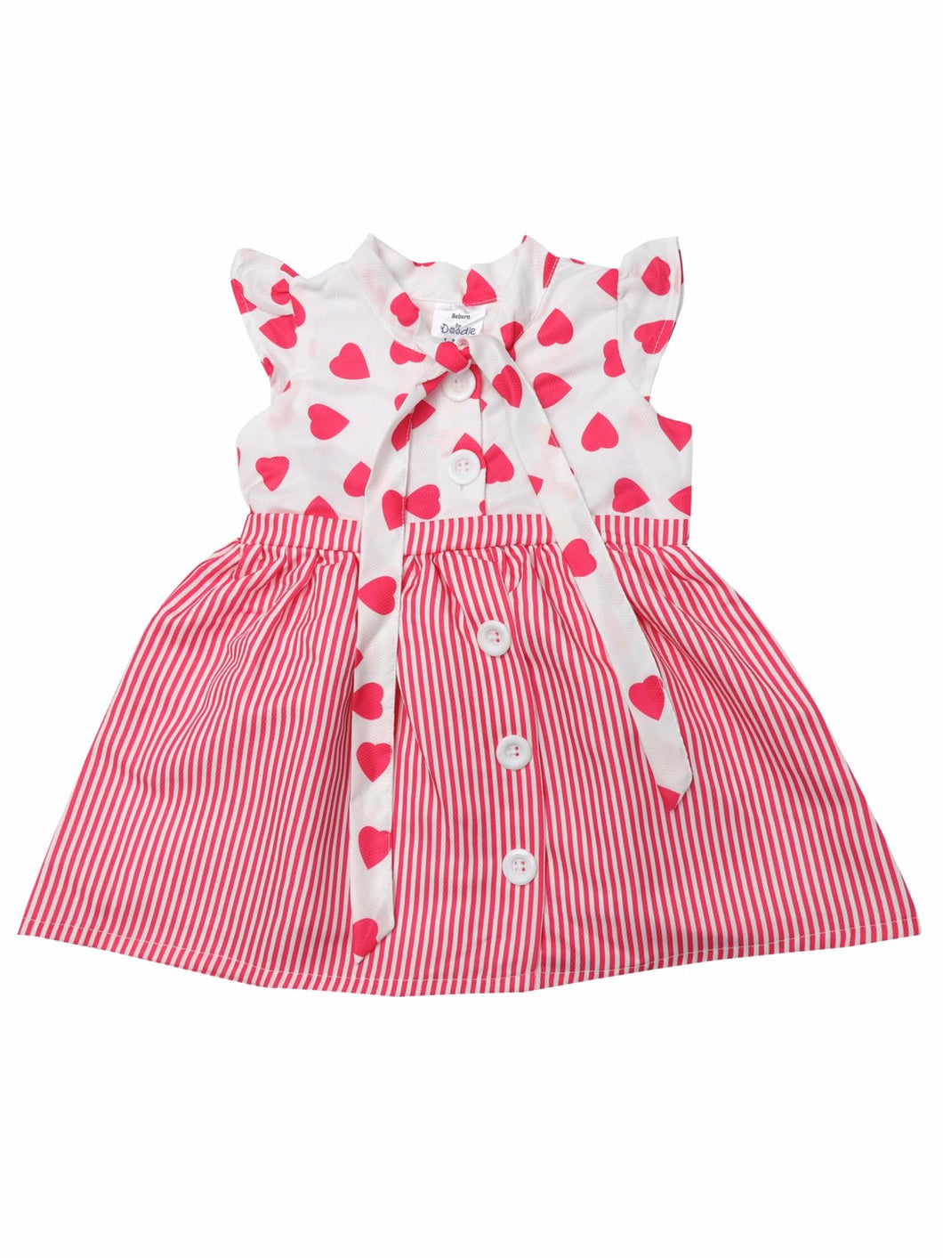 Pink With White Polka and Heart Printed Tie up Dress