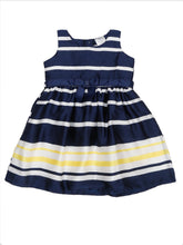 Load image into Gallery viewer, Navy and Yellow Stripes Satin Dress
