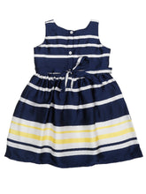 Load image into Gallery viewer, Navy and Yellow Stripes Satin Dress
