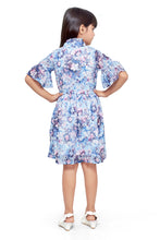 Load image into Gallery viewer, Blue Chiffon Floral Printed Ruffle Dress
