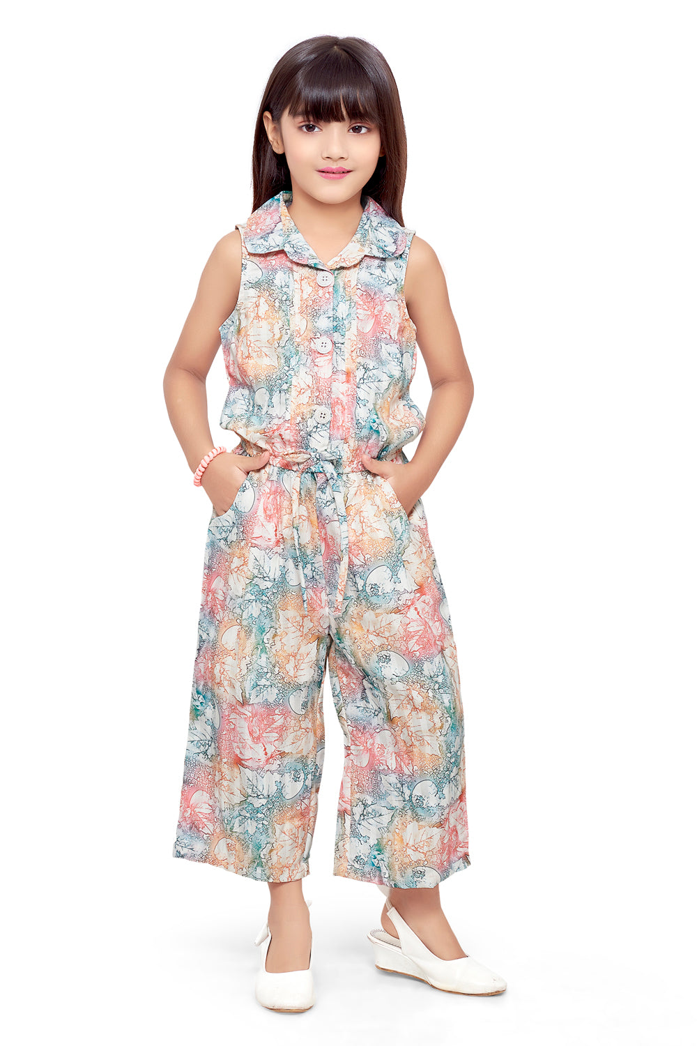 Offwhite Printed Jumpsuit With Double Pocket