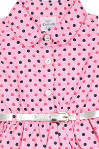 Pink Polka Printed Shirt Dress With Belt