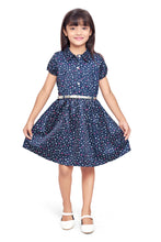 Load image into Gallery viewer, Navy All Over Printed Sleeveless Shirt Dress With Belt
