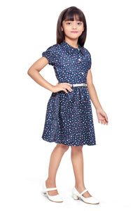 Navy All Over Printed Sleeveless Shirt Dress With Belt