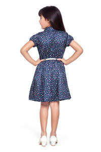Navy All Over Printed Sleeveless Shirt Dress With Belt