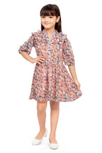 Load image into Gallery viewer, Peach Chiffon Floral Printed Shirt Dress With 3/4 Sleeve
