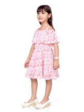 Load image into Gallery viewer, Peach Georgette Floral Printed Strape Ruffle Dress
